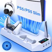 Charging Base Cooling stand for PS5 Slim/Standard, with 3 Level Turbo Cooling Fan ps5 Accessories White