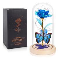 DEEMEI Memorial Day Gifts Idea for Mom Eternal Flower Light Up Galaxy Rose in Glass Dome with Butterfly, Birthday Gifts for W...