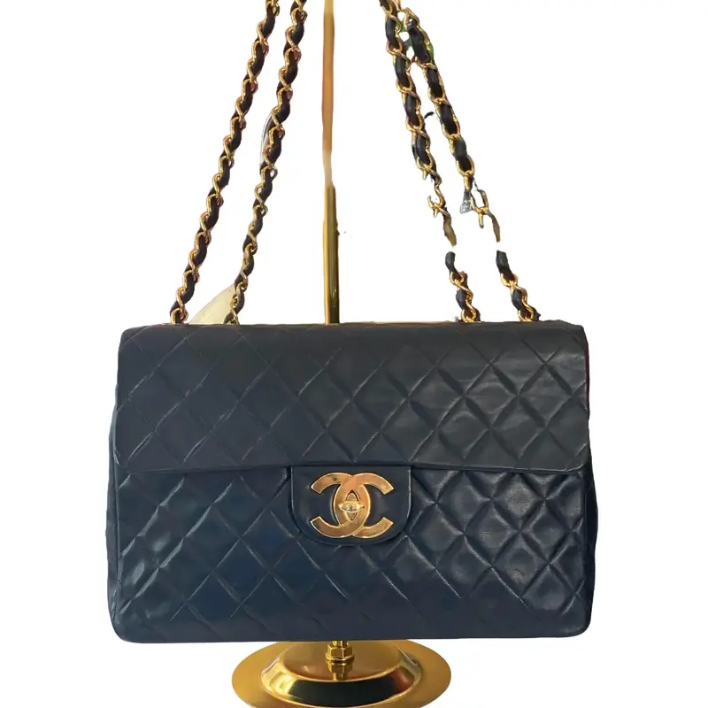 Pre-owned CHANEL Lambskin Shoulder Bags Black Quilted MAXI Handbag Shoulder Bag