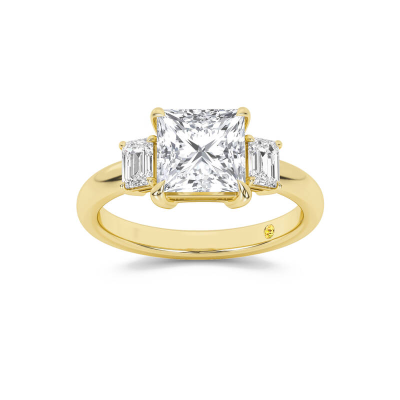 Moonbeam Three Stone Princess Cut Lab Grown Diamond Engagement Ring | 18K Yellow Gold 3 CT. TW.