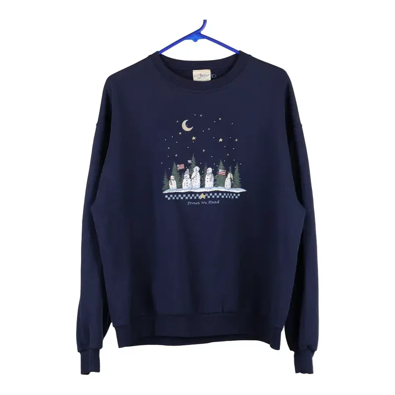 Artisians Christmas Sweatshirt - Large Navy Cotton Blend