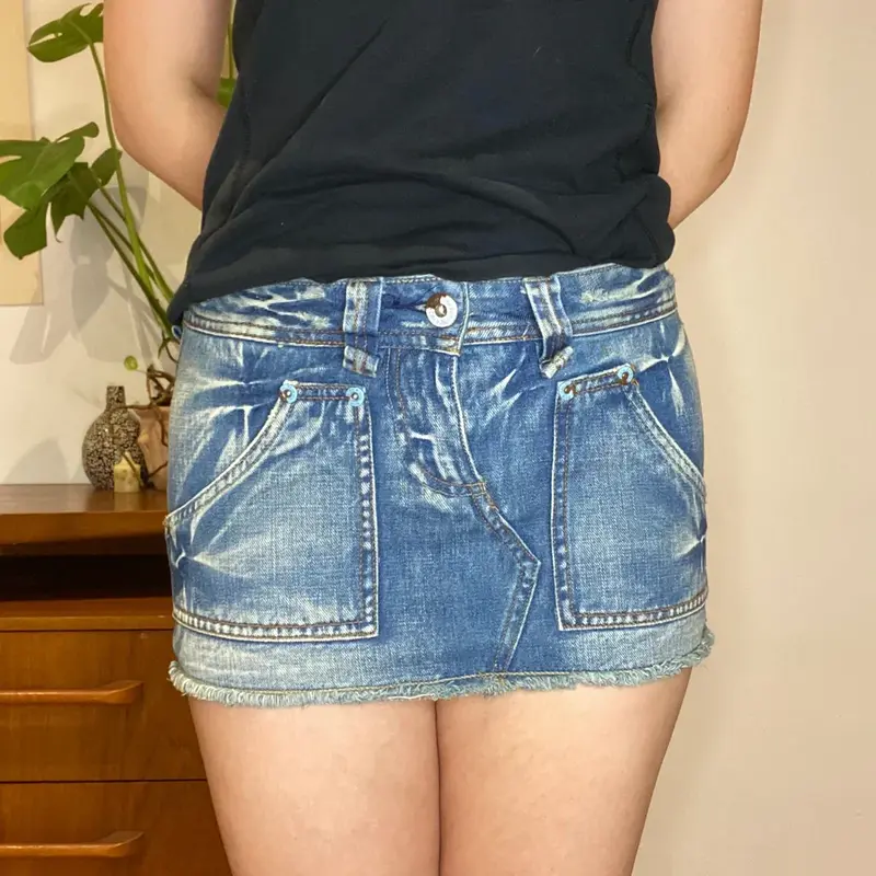 Yes Miss Mini Denim Skirt - 30W UK 10 Blue Cotton