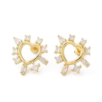 Hollow Heart Rack Plating Brass Stud Earrings