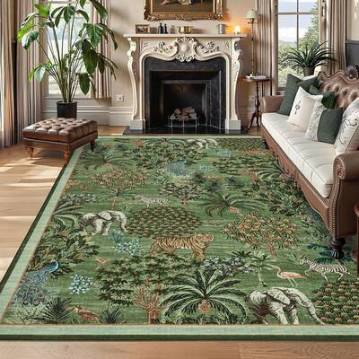 Garvee Modern Printed Area Rug Vintage Soft Low-Pile Polyester Washable Non-Shedding Non-Slip Indoor Bedroom Living Room