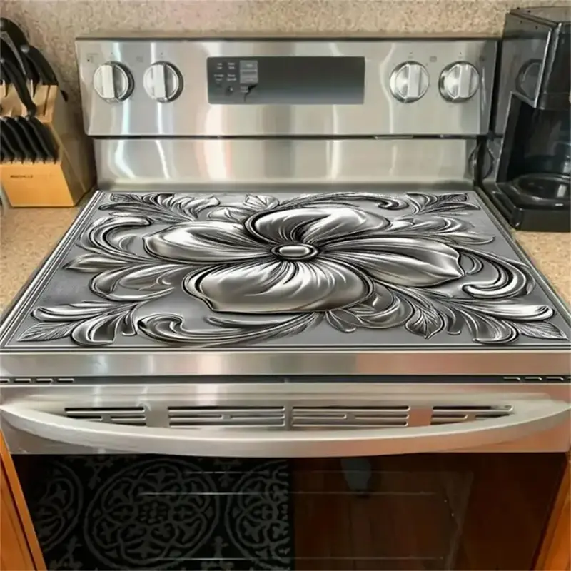 Flower Design Gas Stove Cooktop Panel Protector Cover, 1 Count Heat & Scratch Resistant Stove Top Protectors, Multipurpose Co...