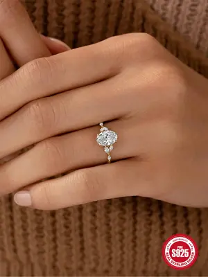 925 Sterling Silver Elegant Round Artificial Zircon Decorated Ring, Fashion Jewelry for Party, Daily Clothing Decor, Trendy A...