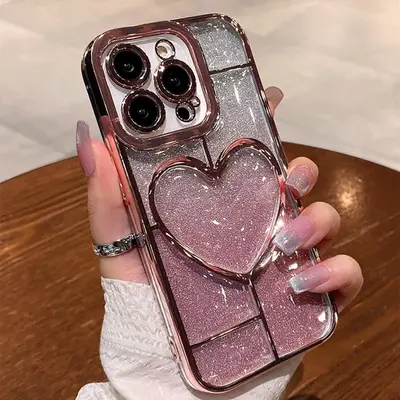 Heart Pattern Glitter Cellphone Protective Case, Shockproof Handheld TPU Phone Protector Cover for iPhone 11 12 13 14 ...