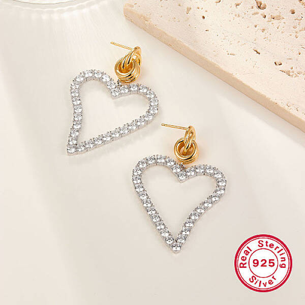 Two Tone Platinum & Golden 925 Sterling Silver Dangle Stud Earrings