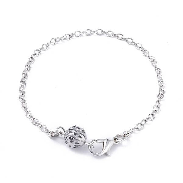 Iron Hollow Round Link Bracelet with Brass Cable Chain for Men Women