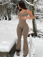 Women's Solid Cut Out Sleeveless Bodycon Jumpsuit, Chic Flared Jumpsuit for Party Club Night Out Holiday, Ladies Clothes for ...