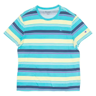 CHAMPION Striped Mens T-Shirt Blue Crew Neck L