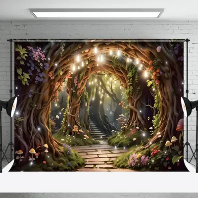 Fairy Tale Arch Branch Stone Steps Forest Backdrop - Aperturee