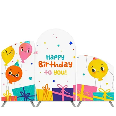Aperturee Smiling Balloon With Gift Birthday Arch Backdrop Kit | Custom Arched Wall Covers | Custom Chiara Arched Covers | Di...