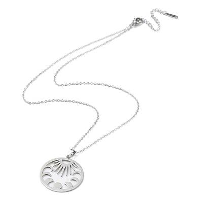 Non-Tarnish 201 Stainless Steel Sun with Moon Phase Pendant Necklace with Cable Chains