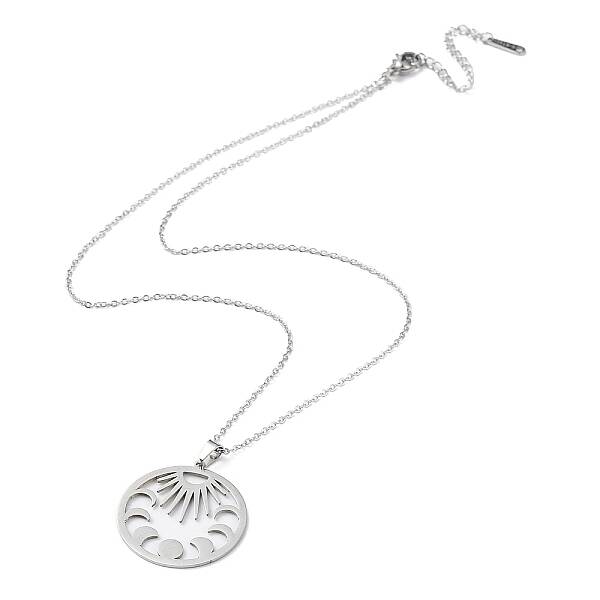 Non-Tarnish 201 Stainless Steel Sun with Moon Phase Pendant Necklace with Cable Chains