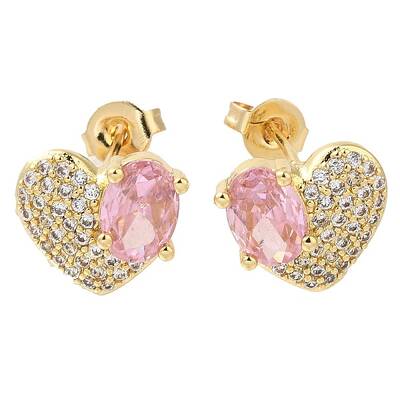 Brass Pave Cubic Zirconia Stud Earrings