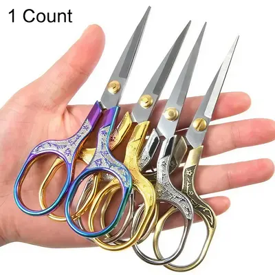 Vintage Embroidery Pointed Scissors, 1 Count Stainless Steel Craft Scissors, Multi-purpose Scissors for Home, Kitchen, Restau...