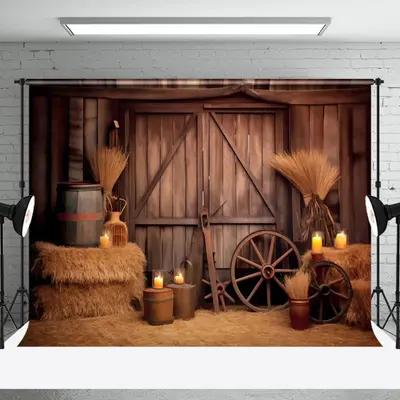 Vintage Brown Western Cowboy Wood Barn Door Backdrop - Aperturee