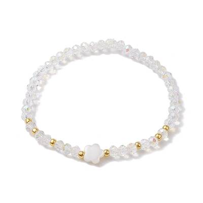 Flower Natural Shell & Glass Beaded Stretch Bracelet