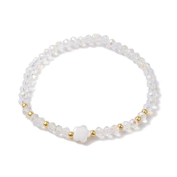 Flower Natural Shell & Glass Beaded Stretch Bracelet