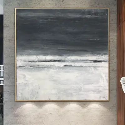 Abstract Abstract Minimalist Black And White Calming Paintings On Canvas Wall Art | SNOW NIGHT