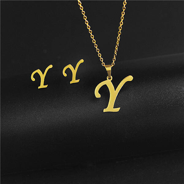 Golden Stainless Steel Initial Letter Jewelry Set