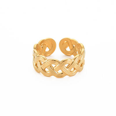 Ion Plating(IP) 304 Stainless Steel Wave Wrap Open Cuff Ring for Women