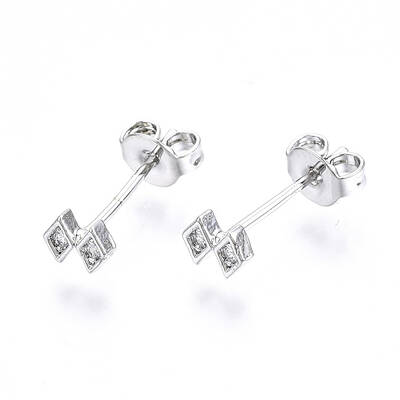 Brass Micro Pave Clear Cubic Zirconia Stud Earrings