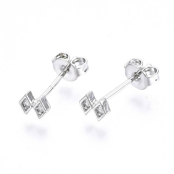 Brass Micro Pave Clear Cubic Zirconia Stud Earrings
