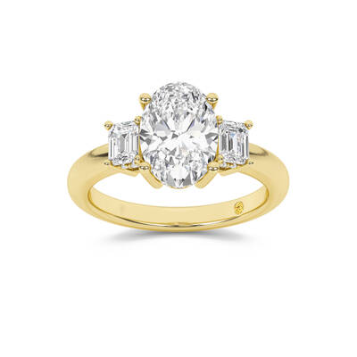 Seraphina Three Stone Hidden Halo Oval Lab Grown Diamond Engagement Ring | 14K Yellow Gold 4 CT. TW.