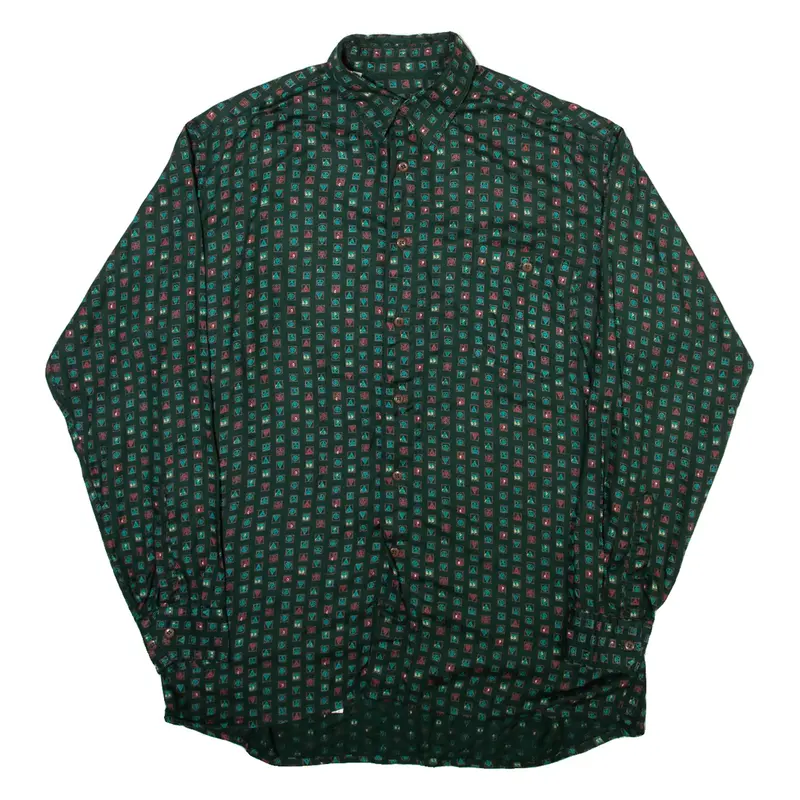 INVECE Mens Shirt Green Crazy Pattern Long Sleeve L
