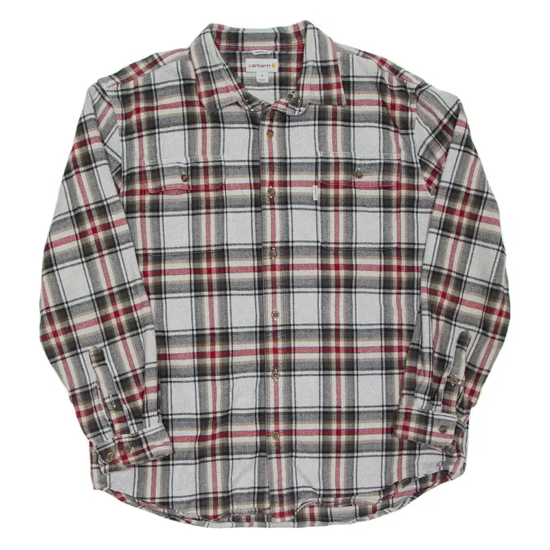 CARHARTT Mens Flannel Shirt Grey Check Long Sleeve XL