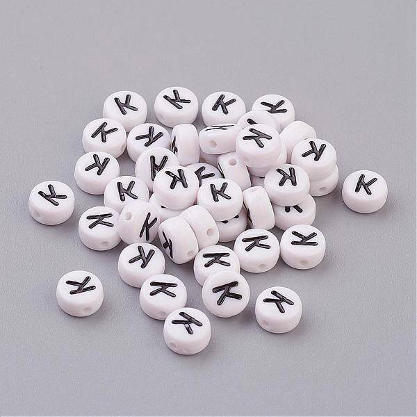 Flat Round with Letter K Acrylic Beads