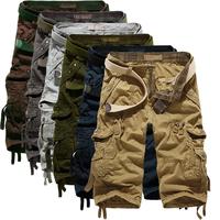 2025 Wholesale Men's Summer Loose Casual Camouflage Cargo Shorts Plus Size Multi-Pocket Mid-Length Shorts Pants Black Cotton ...