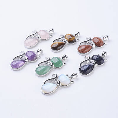 Natural & Synthetic Mixed Stone Kitten Pendants