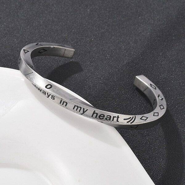 Viking Word Always in My Heart 304 Stainless Steel Enamel Cuff Bangles for Women