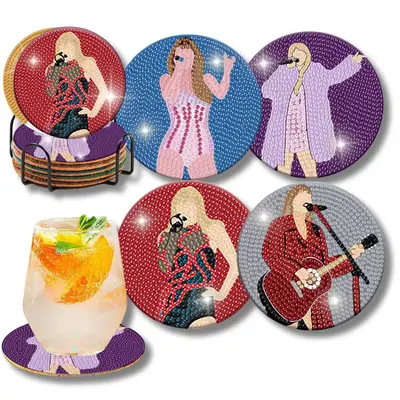 Singer Diamond Painting Coasters Kits for Adults & Kids - 4PCS with Holder, Includes Metal Set for Art Craft Supplies - Table...