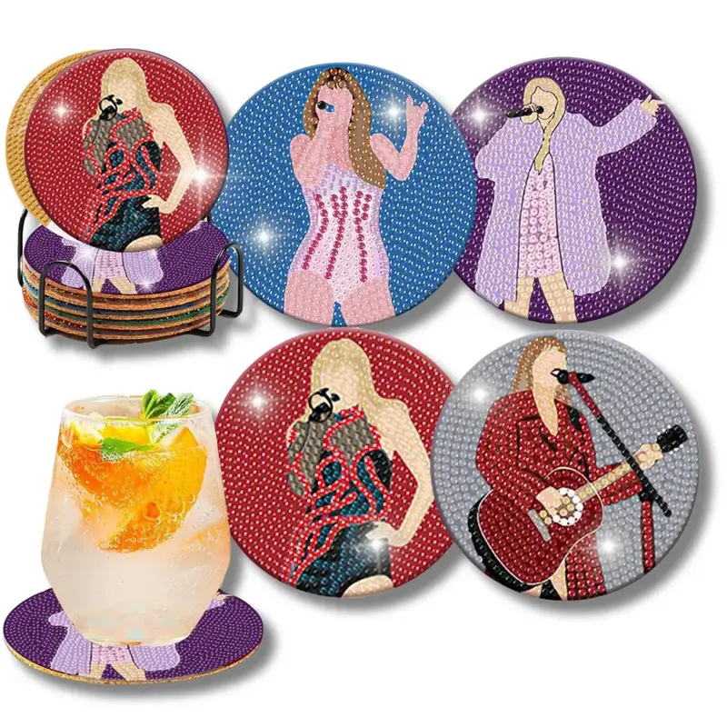 Singer Diamond Painting Coasters Kits for Adults & Kids - 4PCS with Holder, Includes Metal Set for Art Craft Supplies - Table...