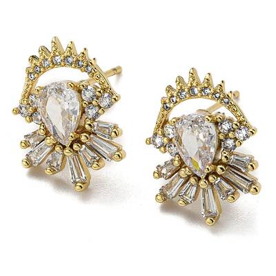 Rack Plating Brass Teardrop Stud Earrings with Cubic Zirconia