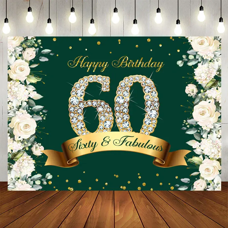 Aperturee Sixty Fabulous Floral Glitter Birthday Backdrop