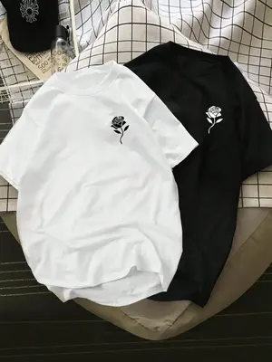 Men's Floral Print Drop Shoulder Tee, Casual Short Sleeve Round Neck T-shirt for Summer, Men's Top for Daily Wear