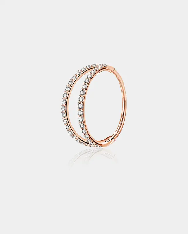 18G CZ Double Hoop Segment Nose Ring - Rose Gold / 12mm
