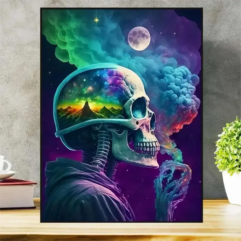 Skull Pattern DIY Diamond Painting Kit without Frame, Halloween DIY Decorative Art Picture, Aesthetic Diamond Embroidery Cro...