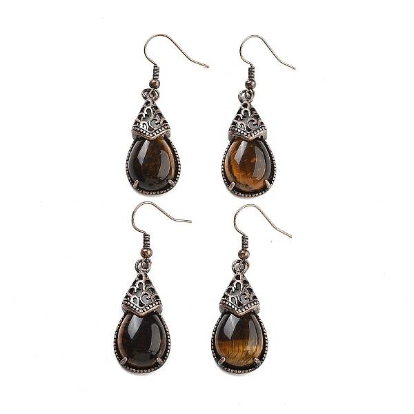 Natural Tiger Eye Teardrop Dangle Earrings