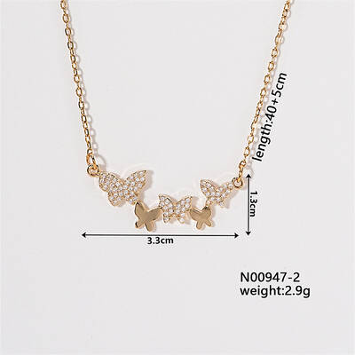 Chic Minimalist Butterfly Brass Micro Pave Cubic Zirconia Pendant Necklaces