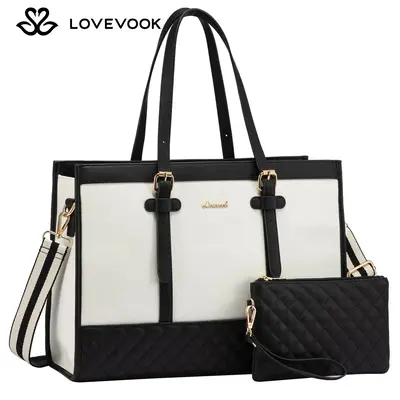 LOVEVOOK Laptop Tote Bag with Clutch Purse, Canvas Computer Bag Office Briefcase, Casual Handbag for Travel, Crossbody for Co...