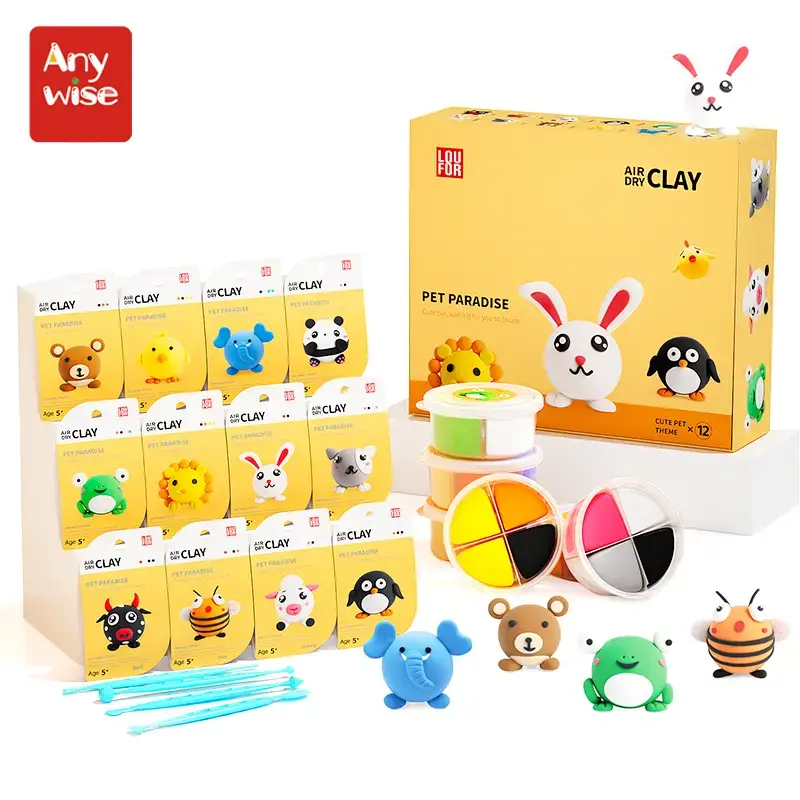 Anywise Air DIY Clay - Cute Pet Team Air Dry Clay 12 Boxes - Soft & Ultra Light, Safe & Non-Toxic - Ideal for Crafting & Educ...