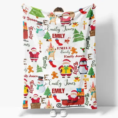 Custom Name Santa Claus Pine Elk Christmas Blanket - Aperturee