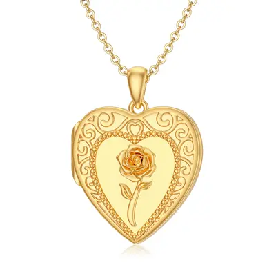 10K Gold Rose Personalized Photo Locket Necklace