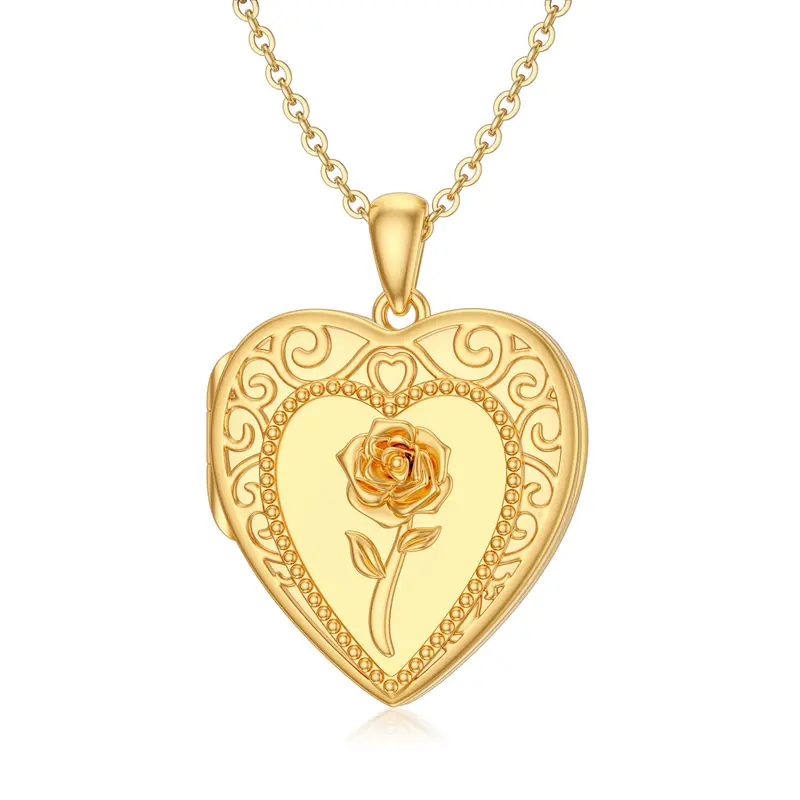 10K Gold Rose Personalized Photo Locket Necklace